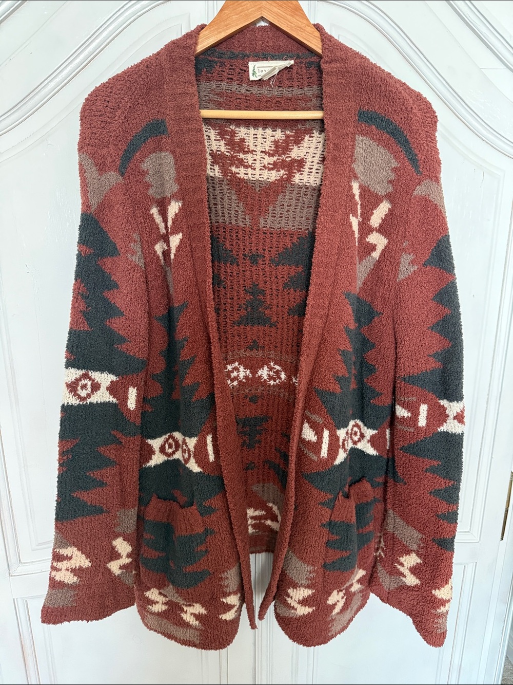 Southwestern Open-Front Cozy Cardigan Sweater Lagenlook Western Cabincore Size L